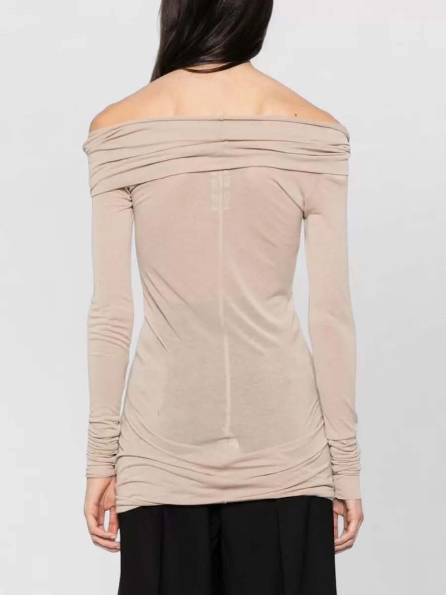 Rick Owens Silk Off-Shoulder Long-Sleeve Ruched Slim-Fit Camisole