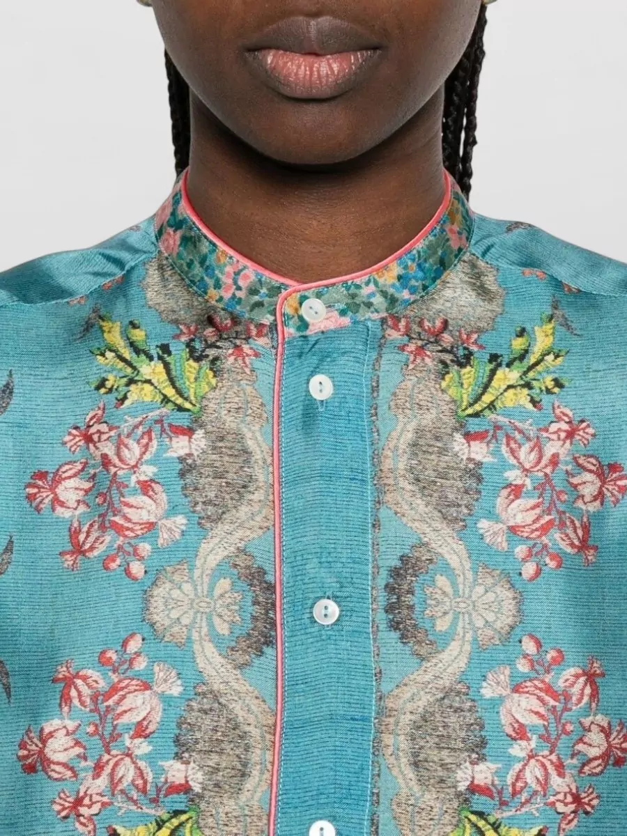 Pierre Louise Mascia Silk Shirt Floral Paisley Border Cuffs