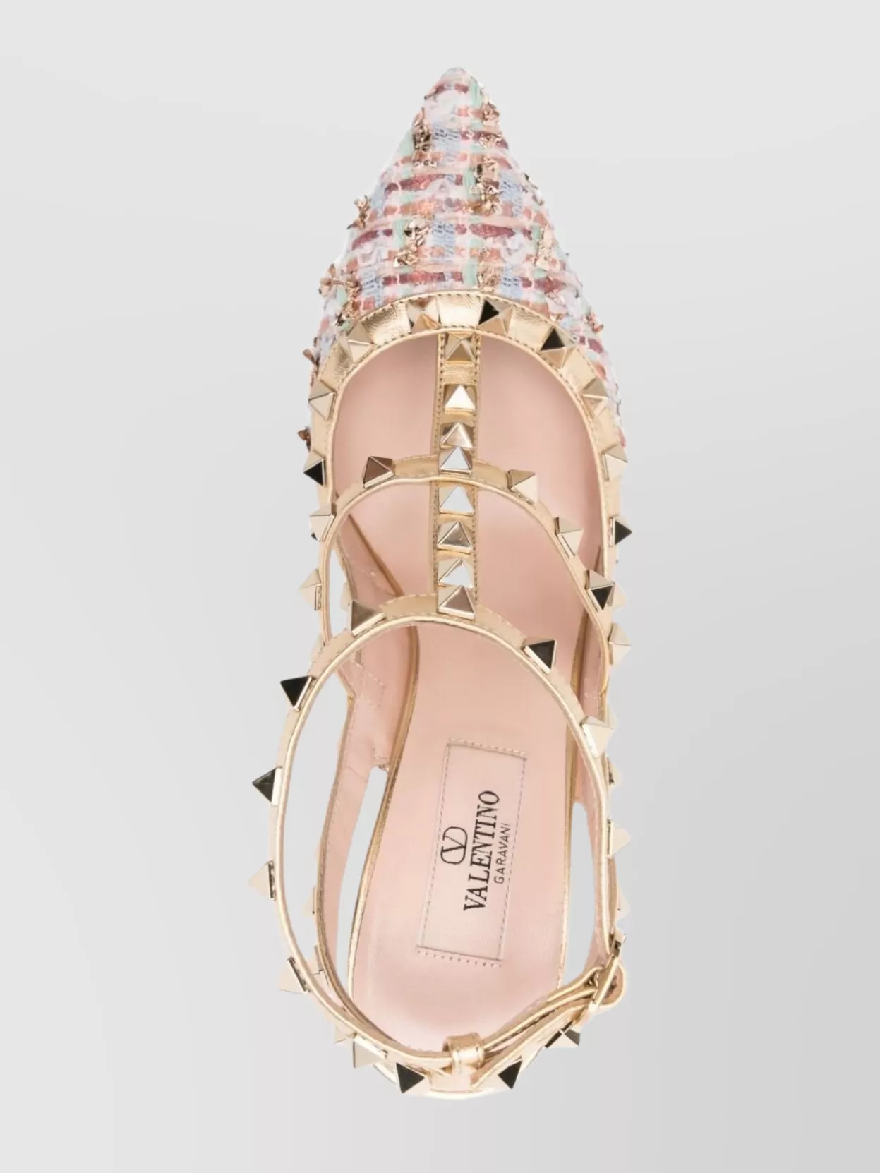 Valentino Rockstud Caged 100 Tweed & Leather Pump In Multi