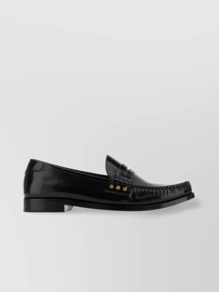 Shop Saint Laurent Leather Fringed Loafers With Metal Studs In Black