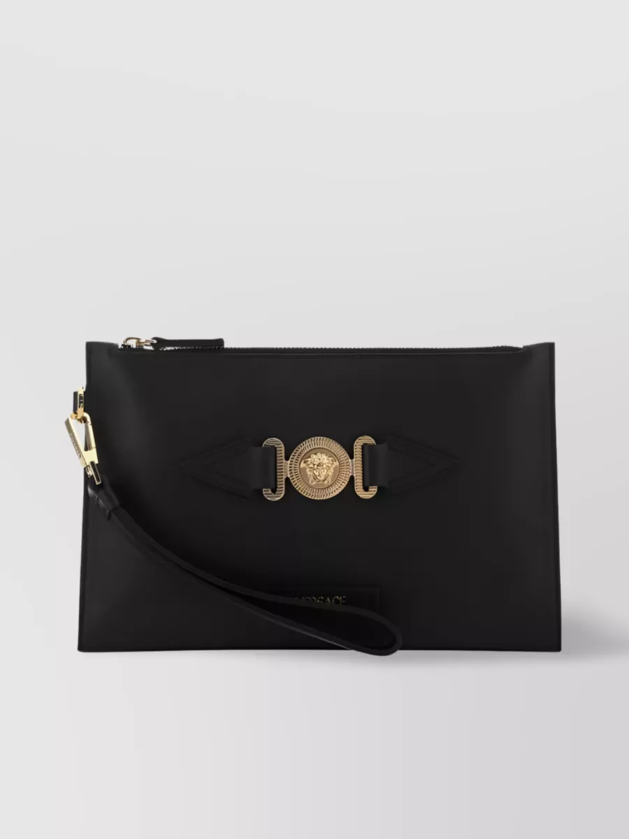Shop Versace Medusa Biggie Pouch Bag In Black