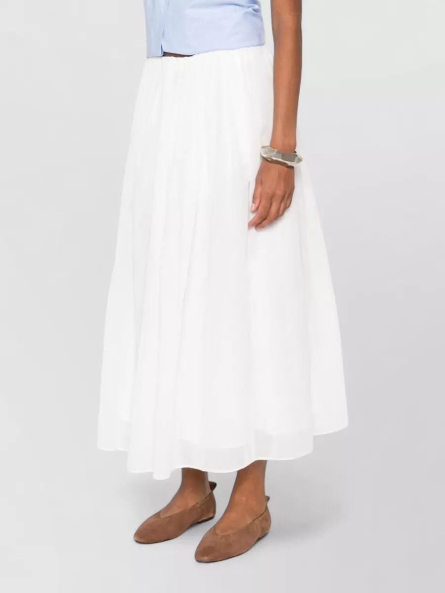 Brunello Cucinelli Long Flowing Cotton Skirt With Sheer Overlay