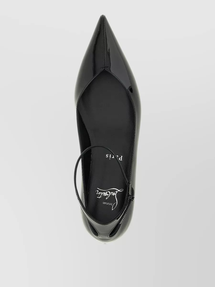 Christian Louboutin Patent Leather Ankle Strap Pointed-Toe Ballet Flats