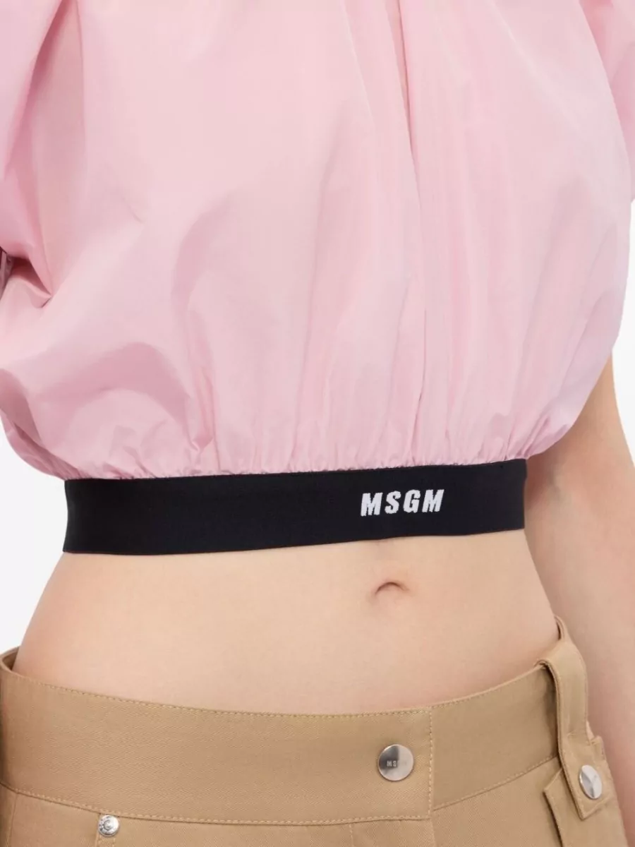 Msgm Cropped Top Sleeveless Puff Sleeves Nylon Silk
