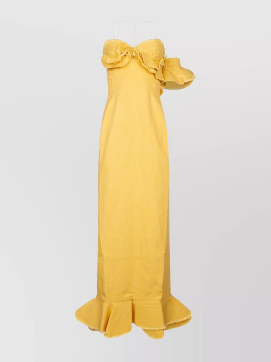 Shop Jacquemus Flared Ruffle Hem Dress In Yellow