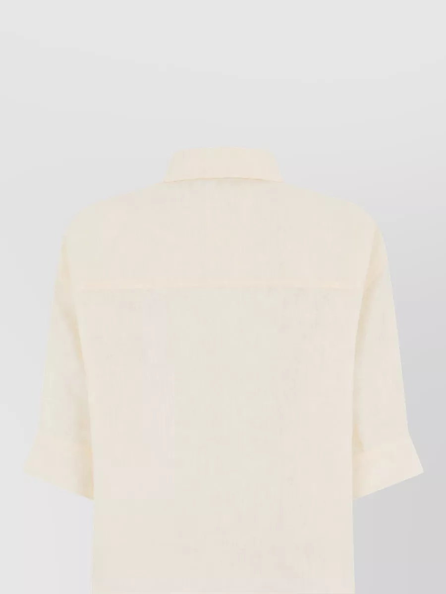 Alberta Ferretti Linen Floral Print Short Sleeve Shirt