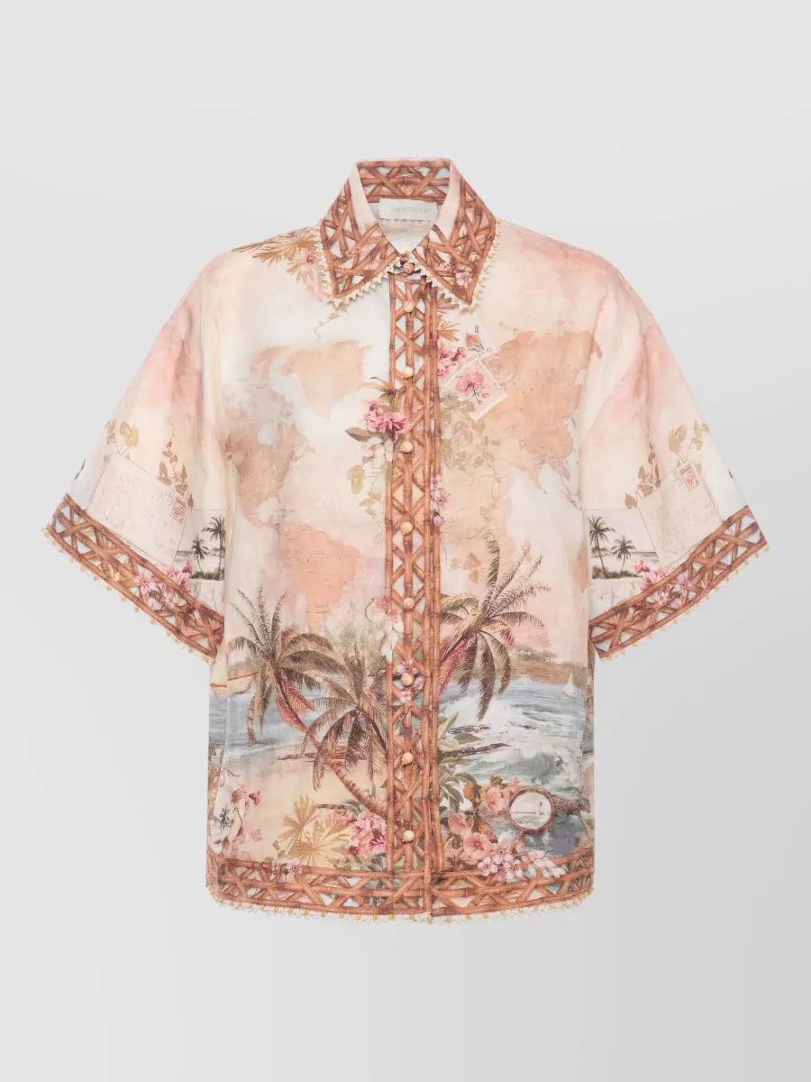Zimmermann Printed linen short-sleeve shirt