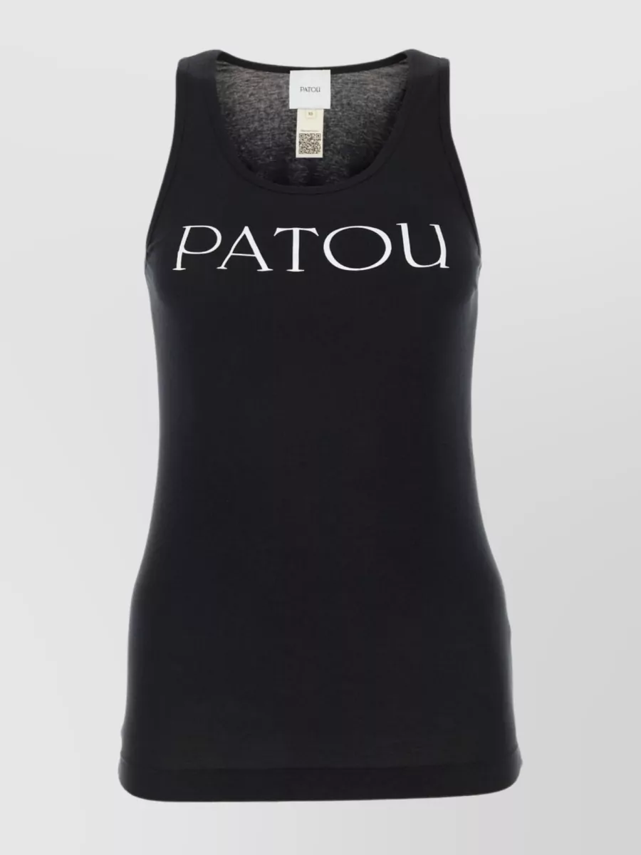Shop Patou Ribbed Round Neck Sleeveless Cotton Tank In Black