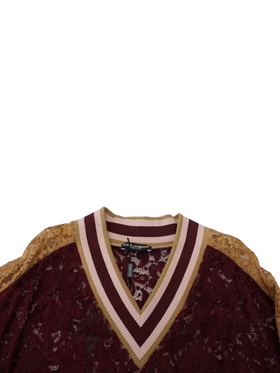 Dolce&Gabbana Lace V-Neck Long-Sleeve Pullover Sweater