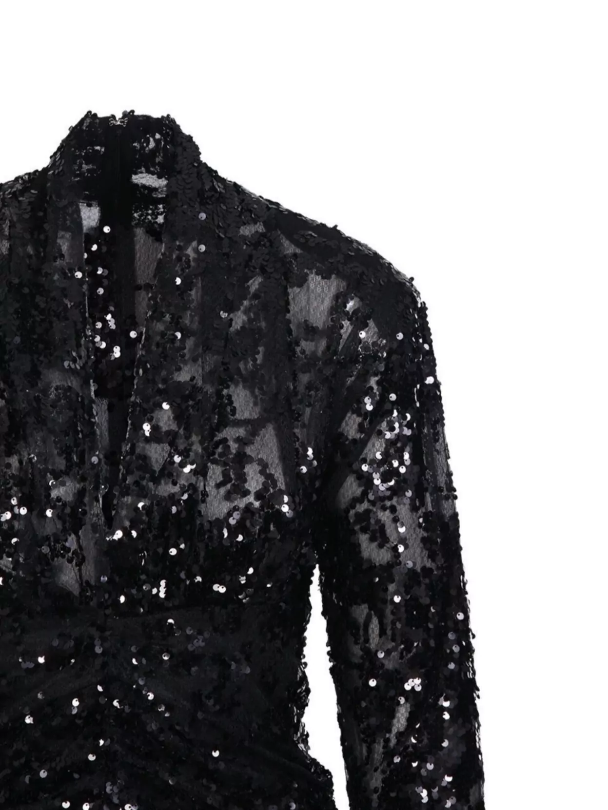 Victoria Beckham Sheer Sequin V-Neck Ruched Mini Dress