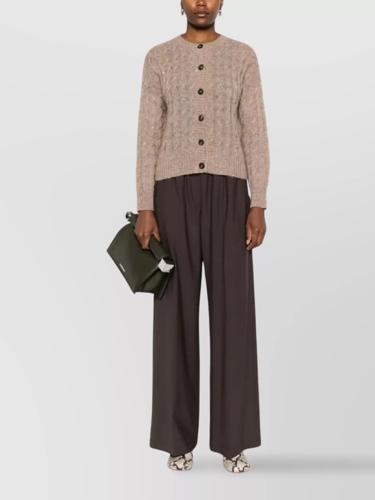 Brunello Cucinelli Sequin-embellished Cable-knit Cardigan In Brown