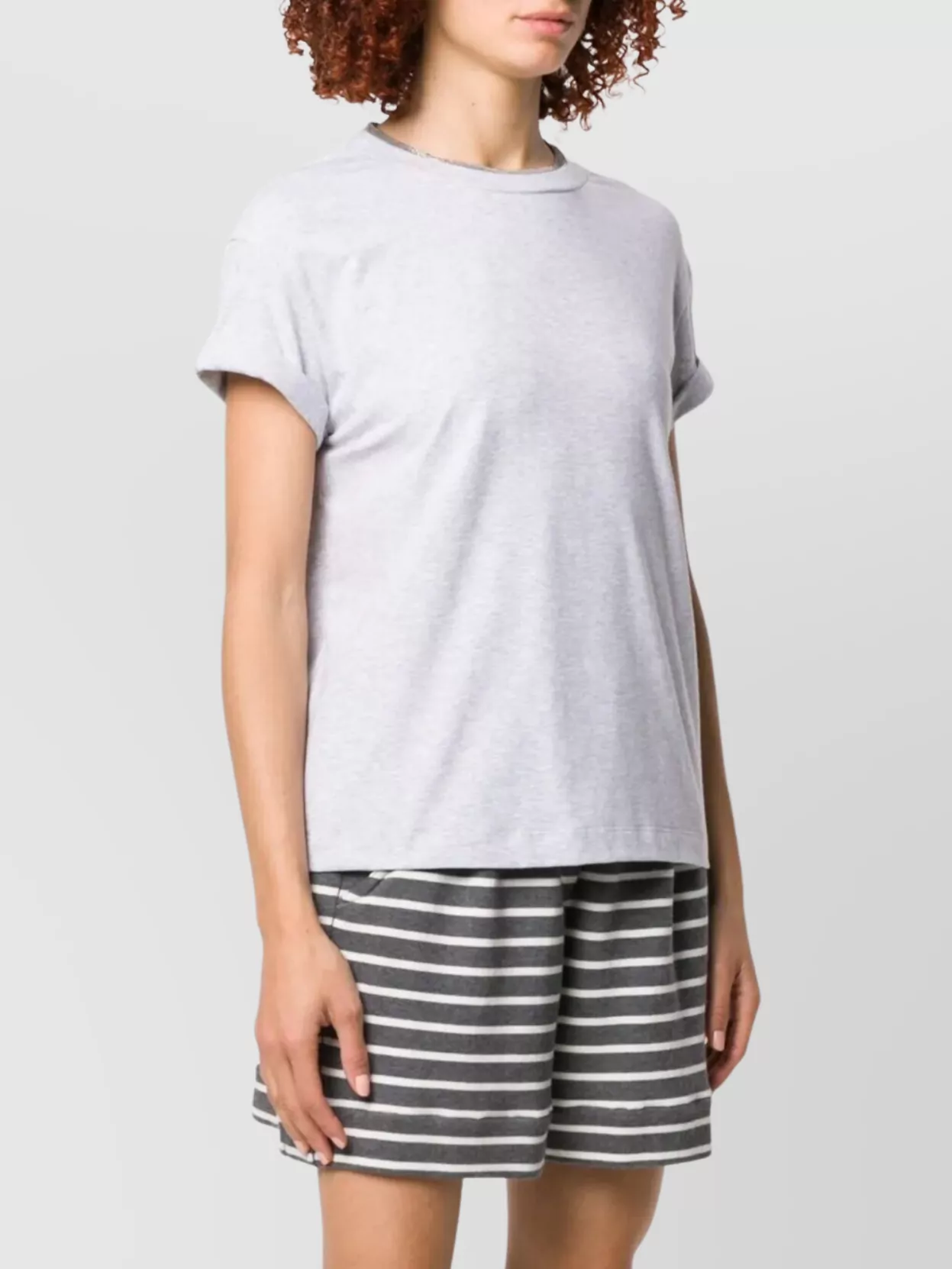 Brunello Cucinelli Stretch Cotton Jersey T-shirt With Precious Faux Layering In Blue