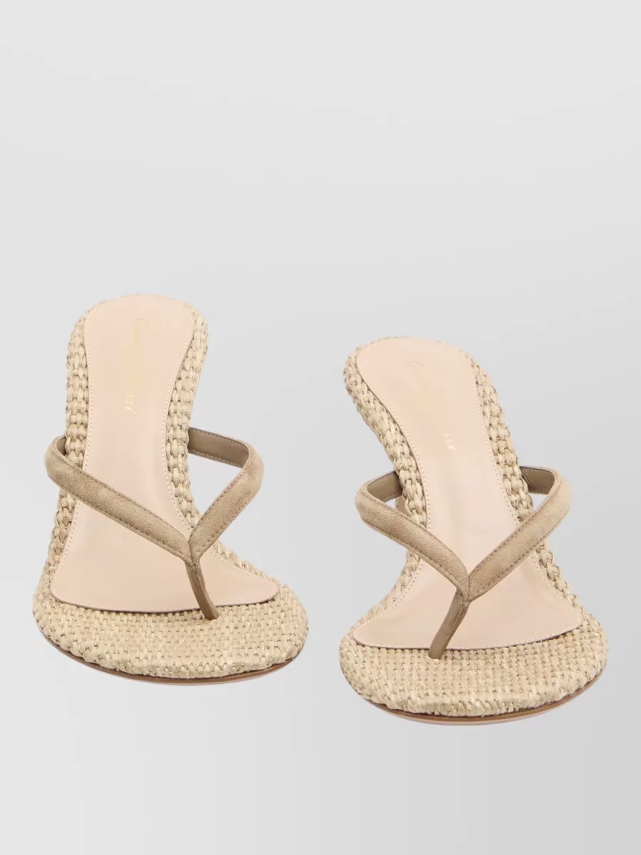 Gianvito Rossi Calypso Suede Raffia Thong Sandals Stiletto
