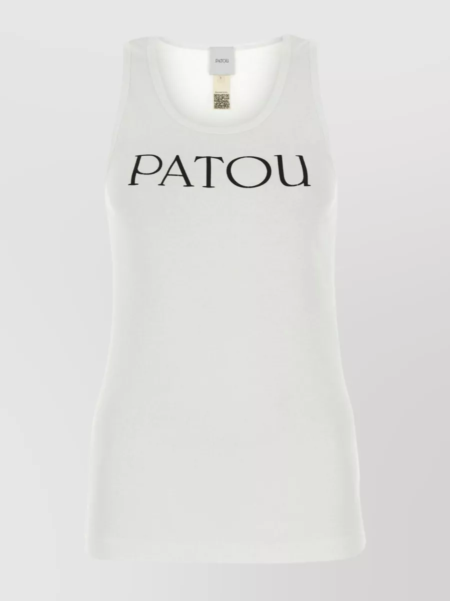 Shop Patou Ribbed Sleeveless Cotton Tank With Round Neckline In Black