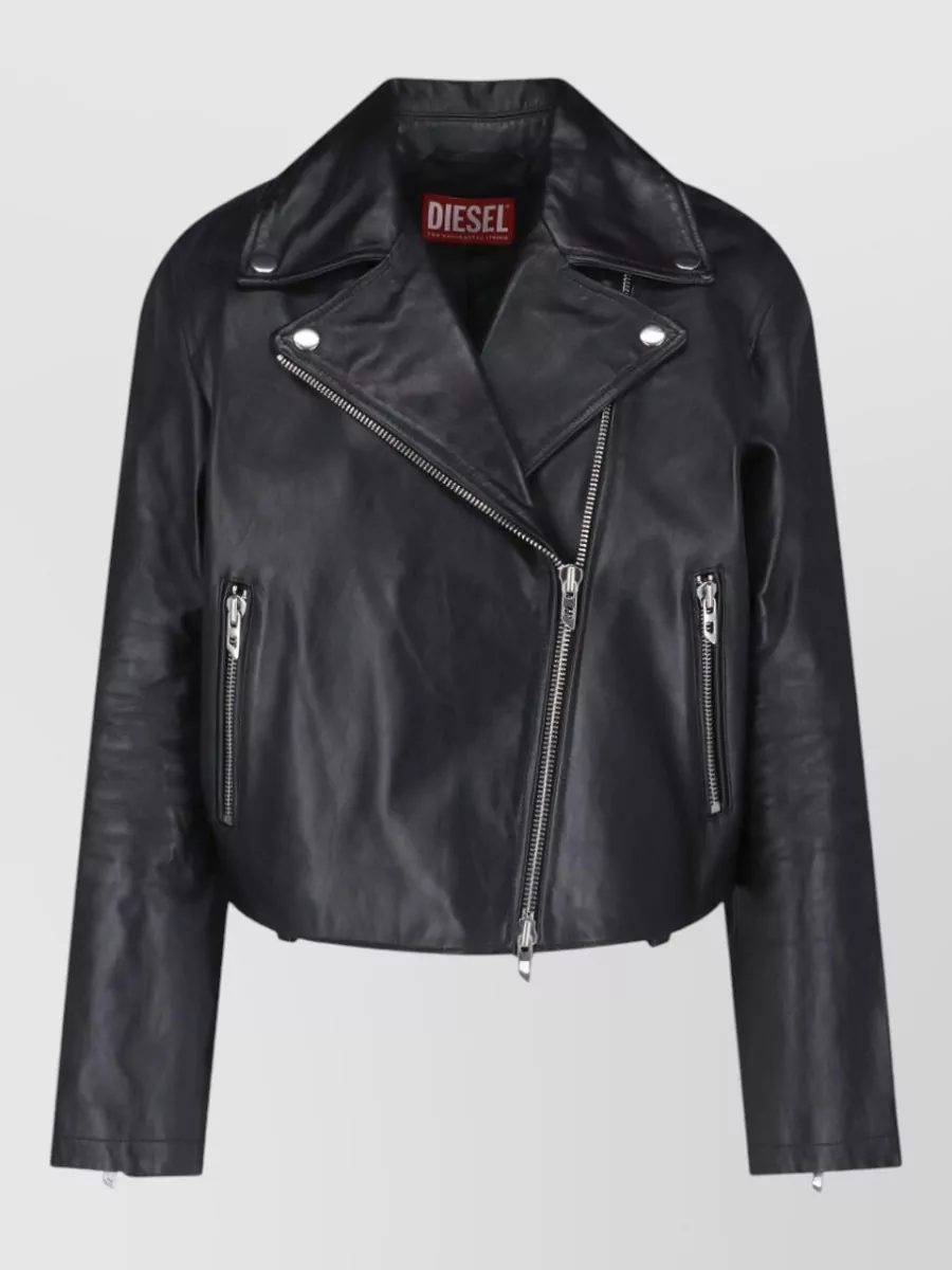 Diesel hammered leather asymmetric biker jacket