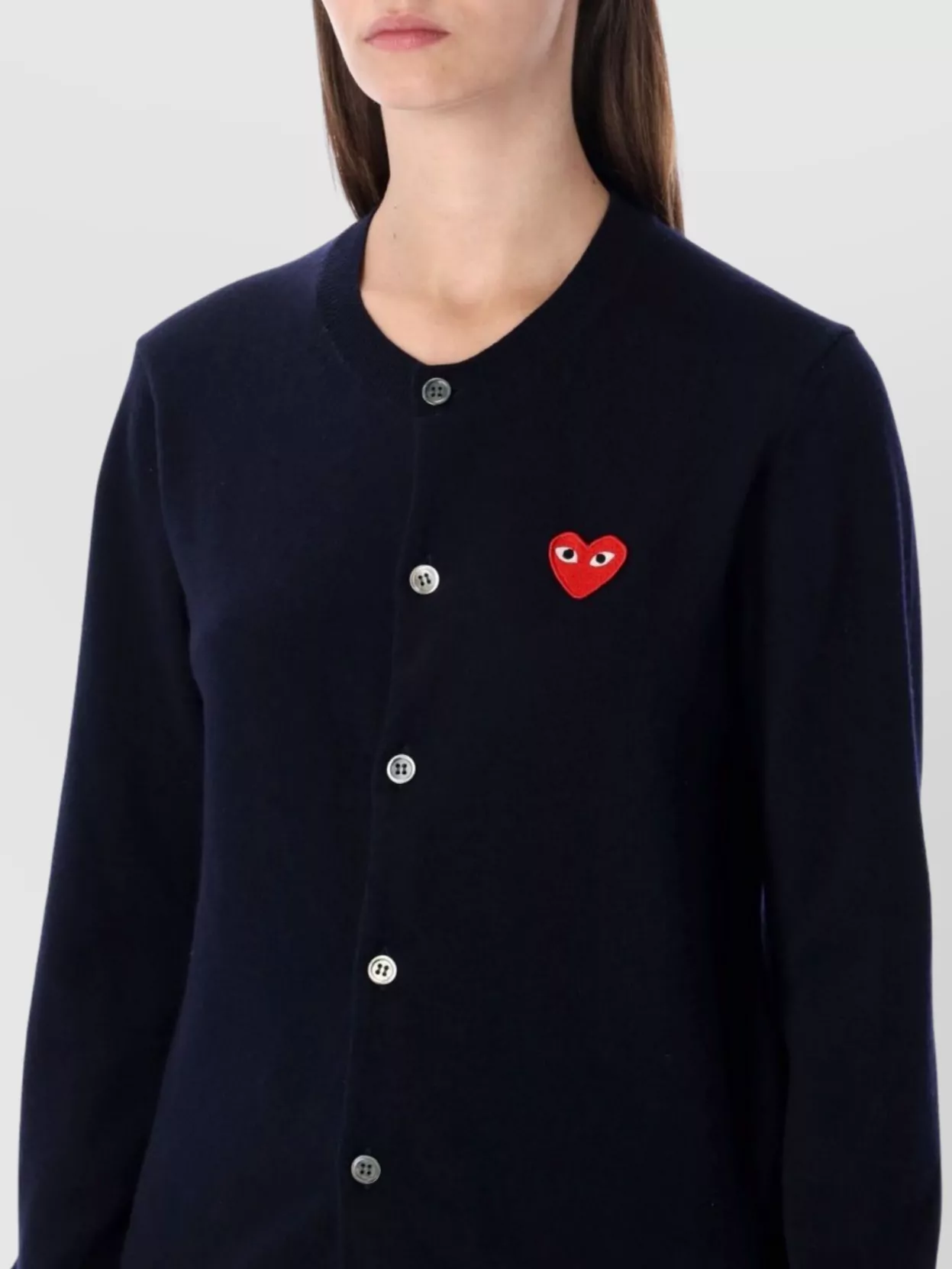 Comme Des Garçons Play Heart Patch Wool Cardigan With Long Sleeves