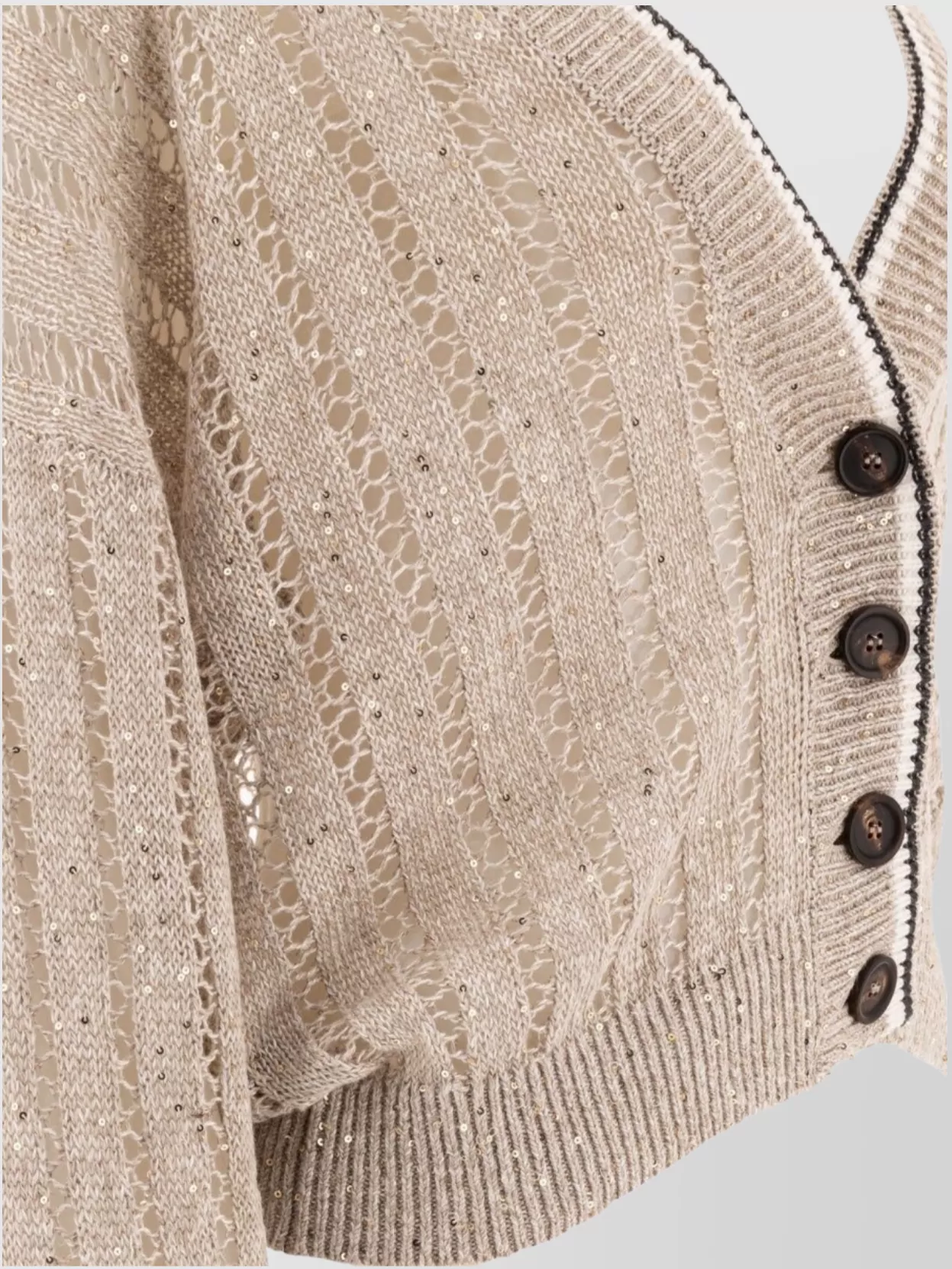 Brunello Cucinelli Cropped Metallic Knitwear V Neck