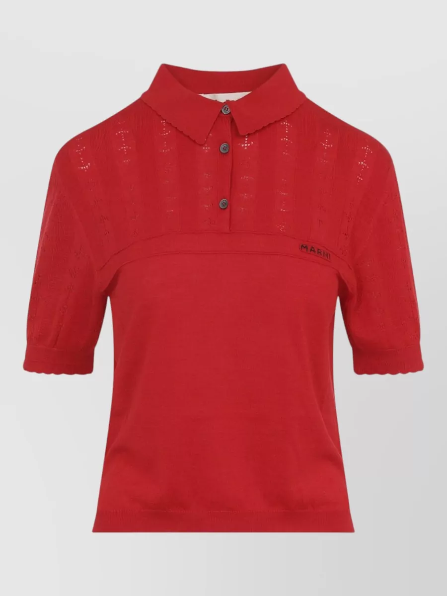 Marni silk virgin wool pointelle knit short-sleeve polo shirt