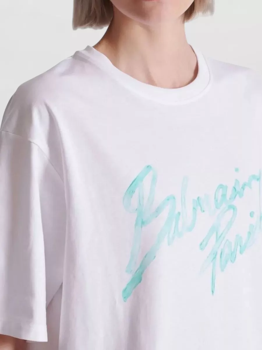 Balmain Paris Logo Bulky Graphic Crewneck Tshirt In White