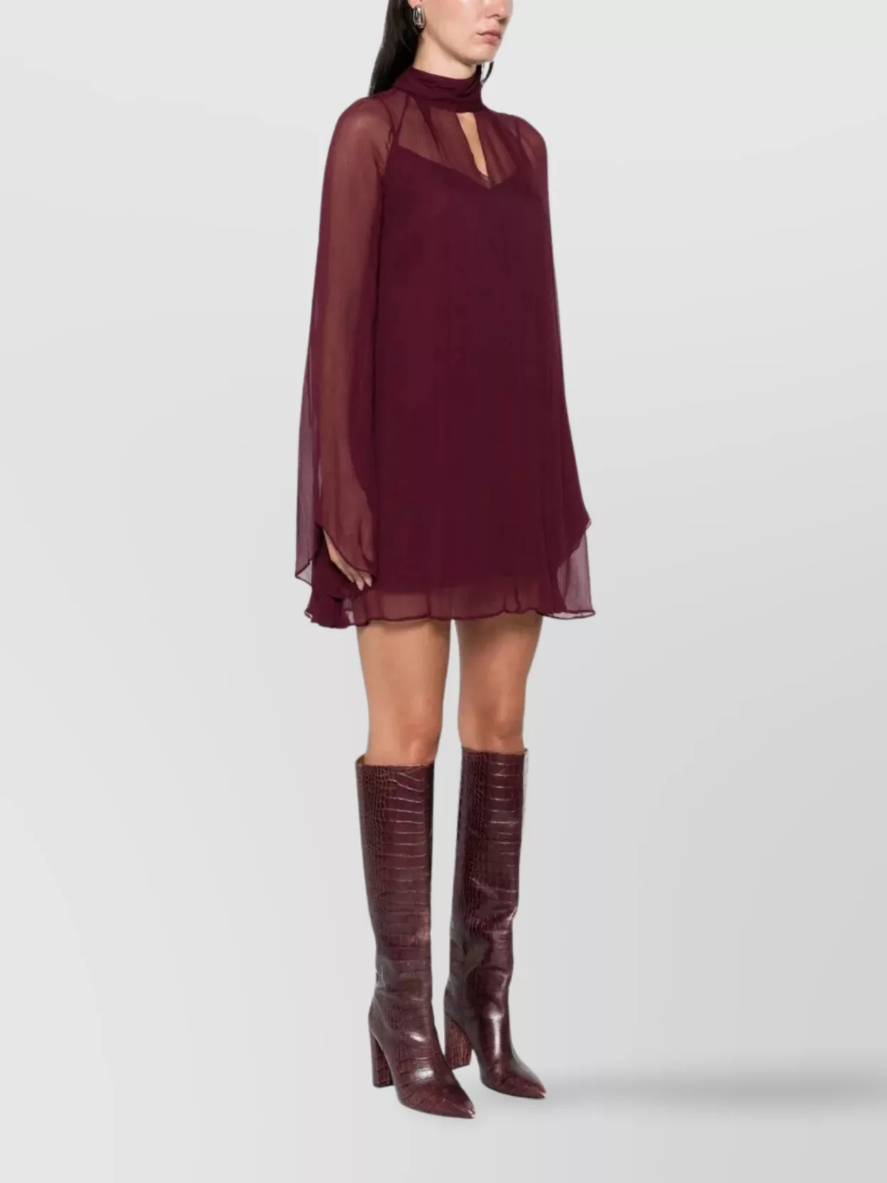 Staud Silk Dress With Cowl Neckline And Puff Sleeves