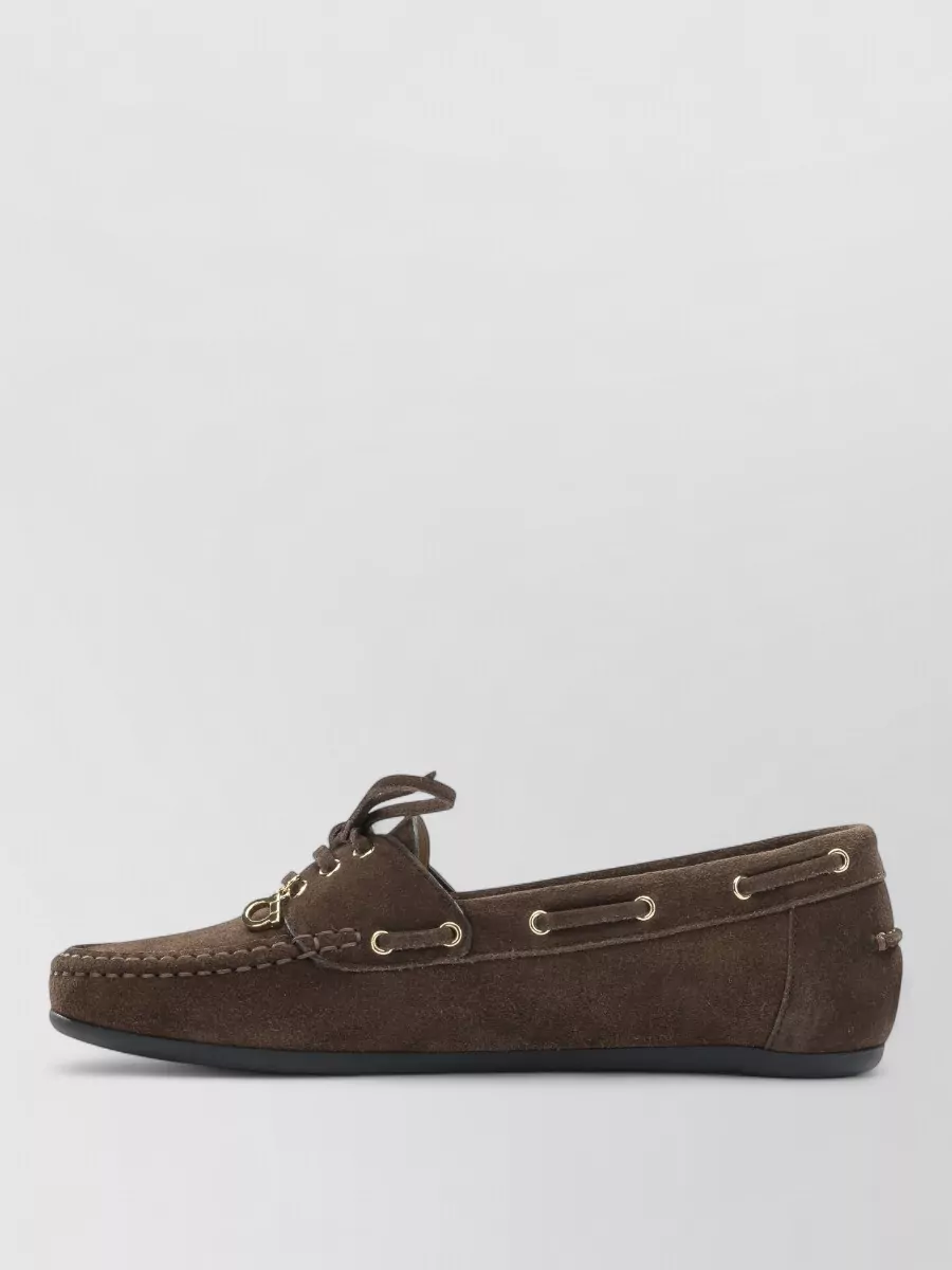 Ferragamo Loafers Slippers Bow Detail Metal Eyelets Rubber Sole