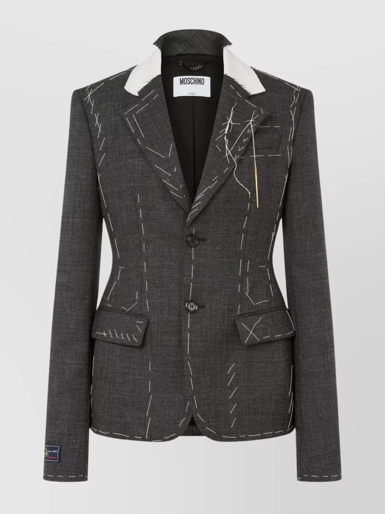 Moschino Notched Lapel Tailored Suit Jacket In Gray