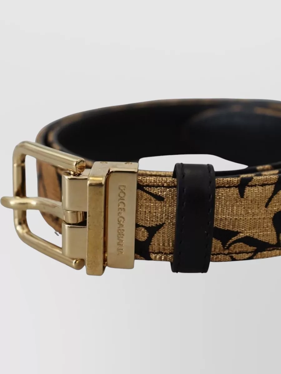 Dolce&Gabbana Leather Jacquard Logo Buckle Belt