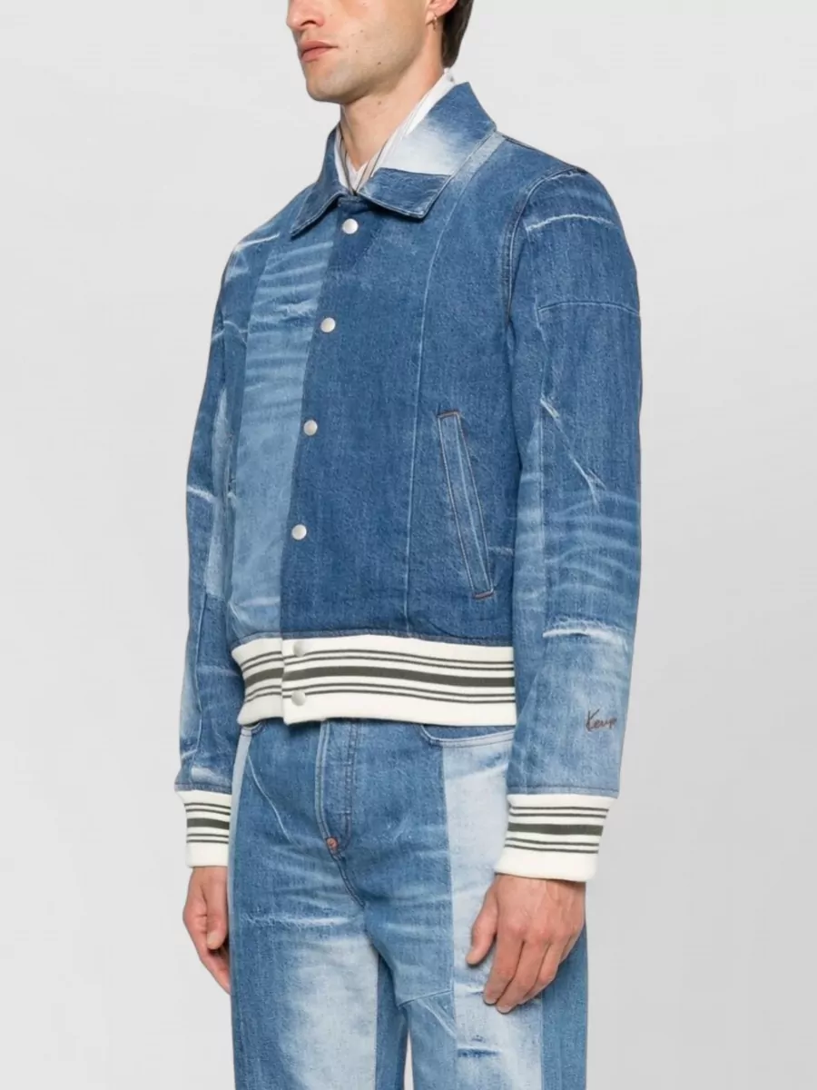 Kenzo Denim Stripe-Detail Ribbed Bomber Jacket