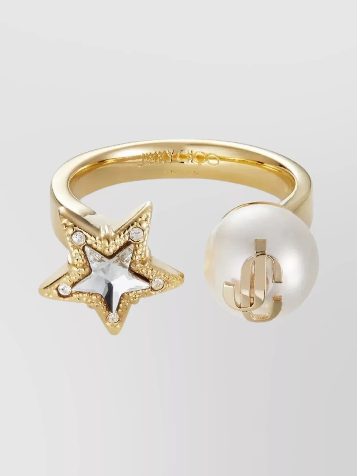 Jimmy Choo Crystal Star And Pearl Metal Ring