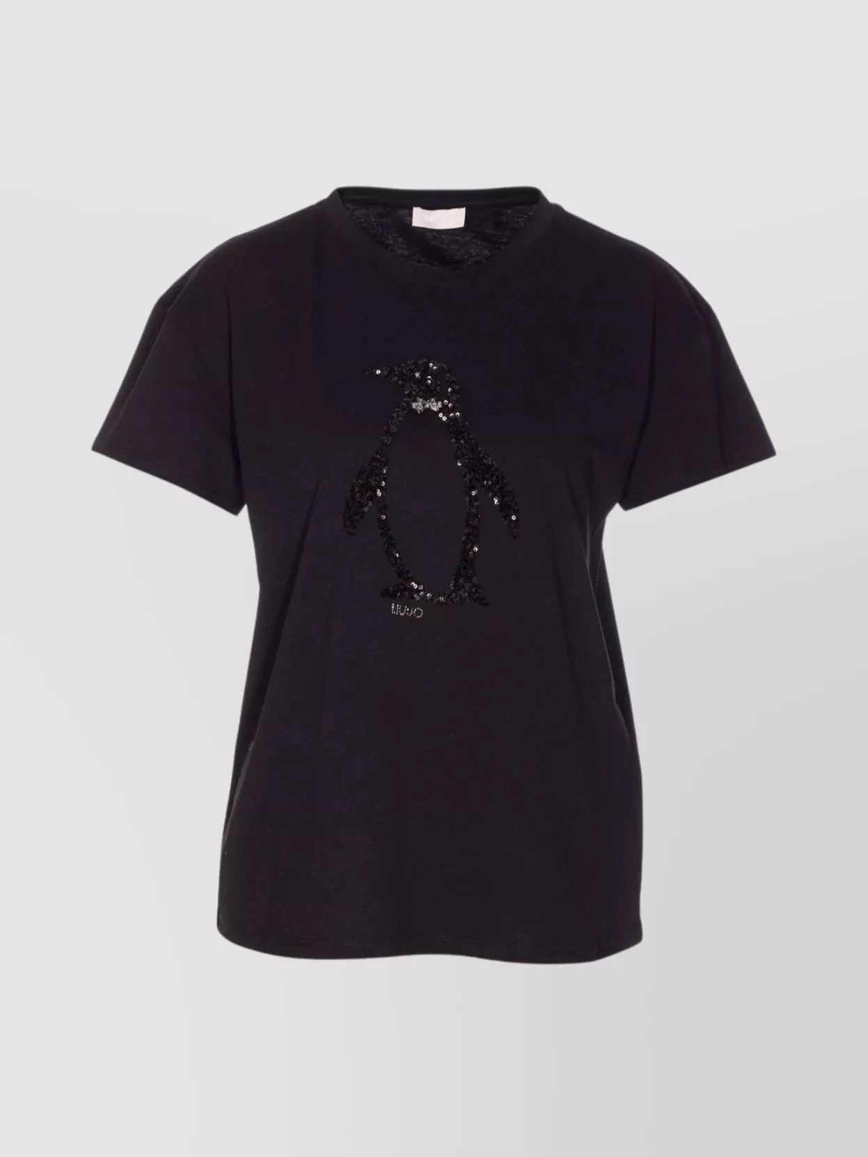 Liu •jo Crewneck Graphic Sequin Embellished T-shirt In Black
