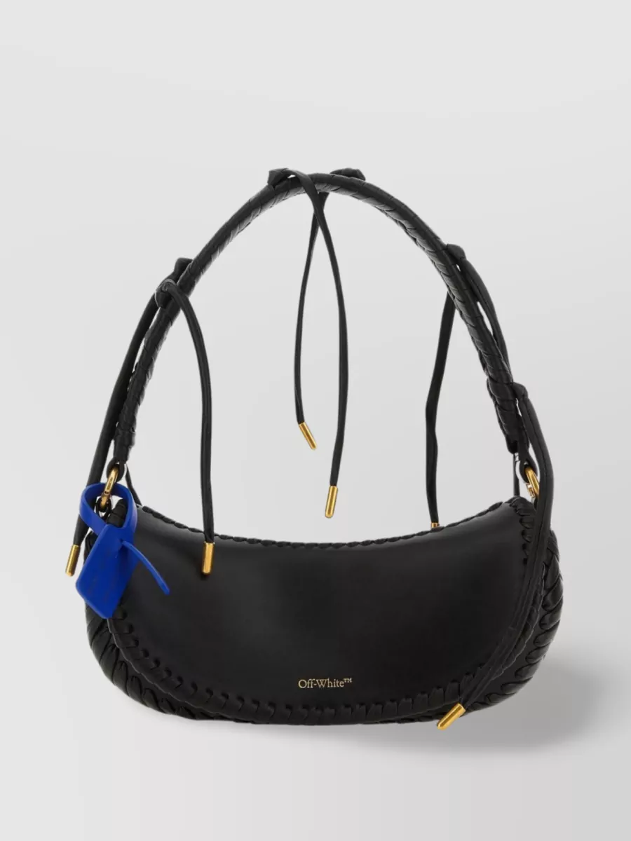 Shop Off-white Leather Fringed Shoulder Bag In Black