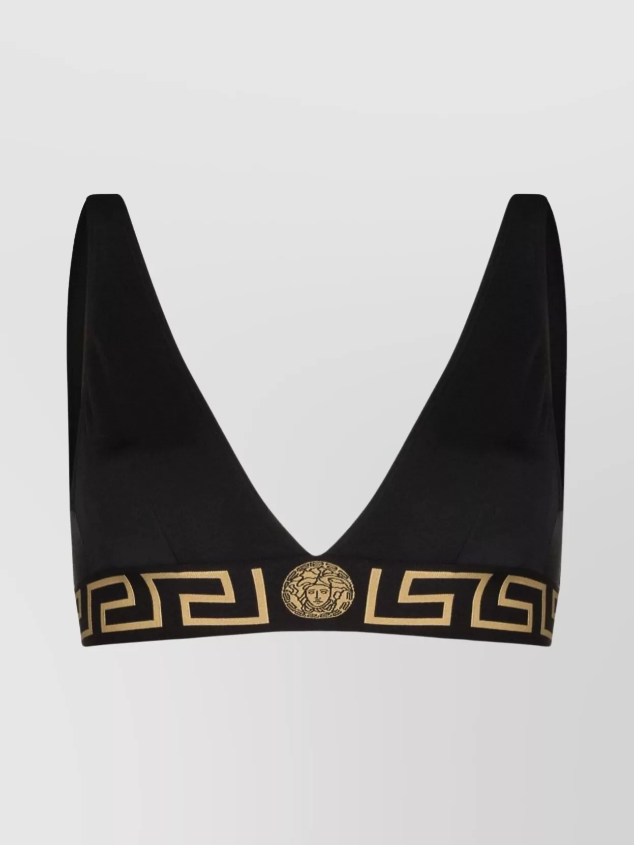 Shop Versace Barocco Sleeveless V-neck Bikini Top In Black