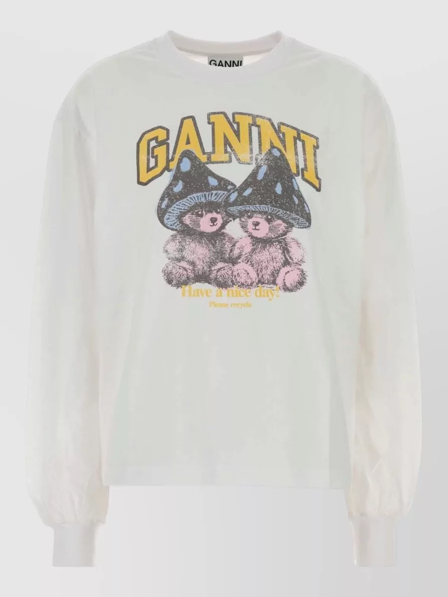 Ganni organic cotton long-sleeve printed t-shirt