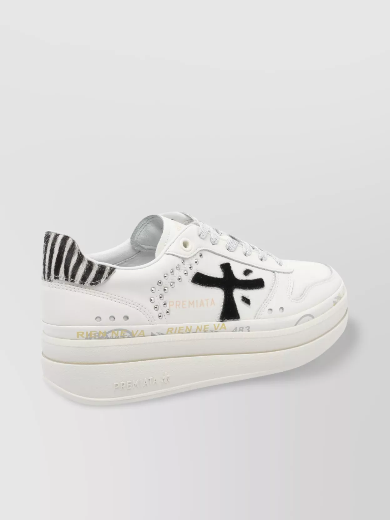 Premiata Low Top Sneakers With Animal Print Accent In White