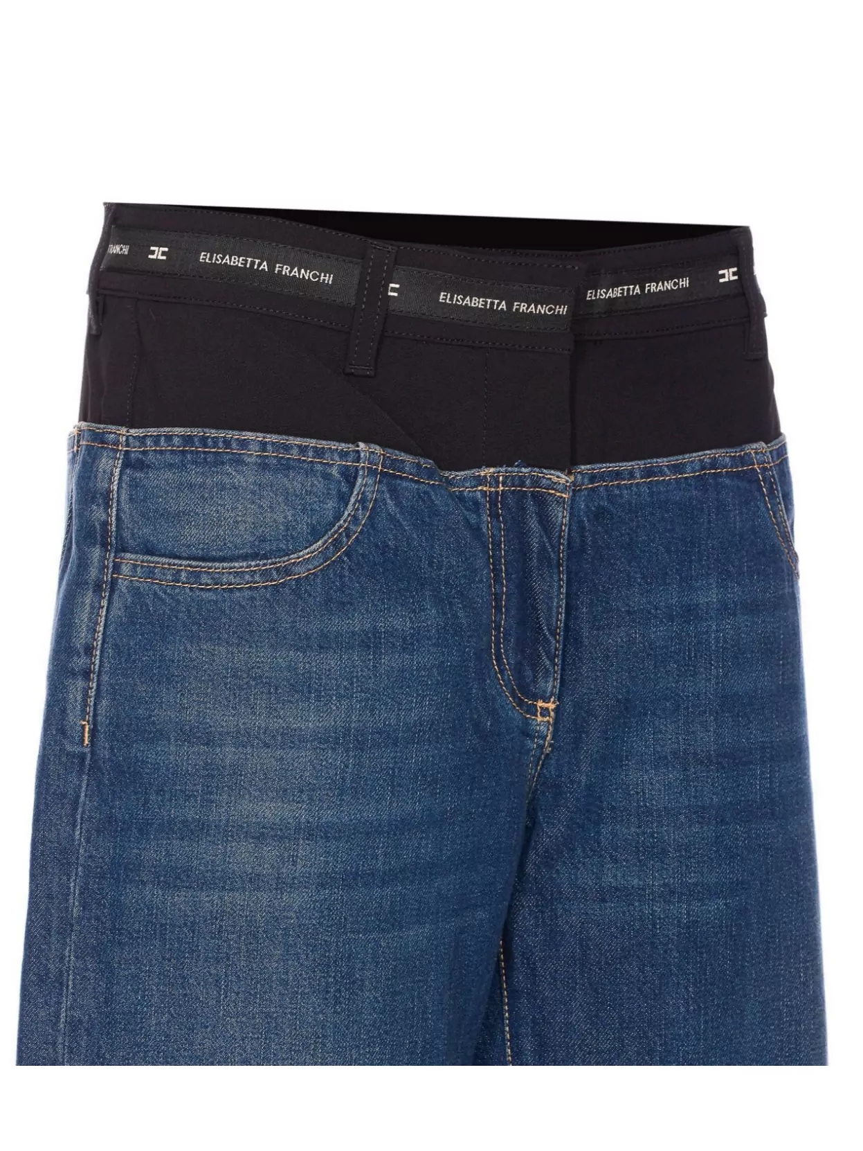 Elisabetta Franchi High Waist Wide Leg Denim Trousers