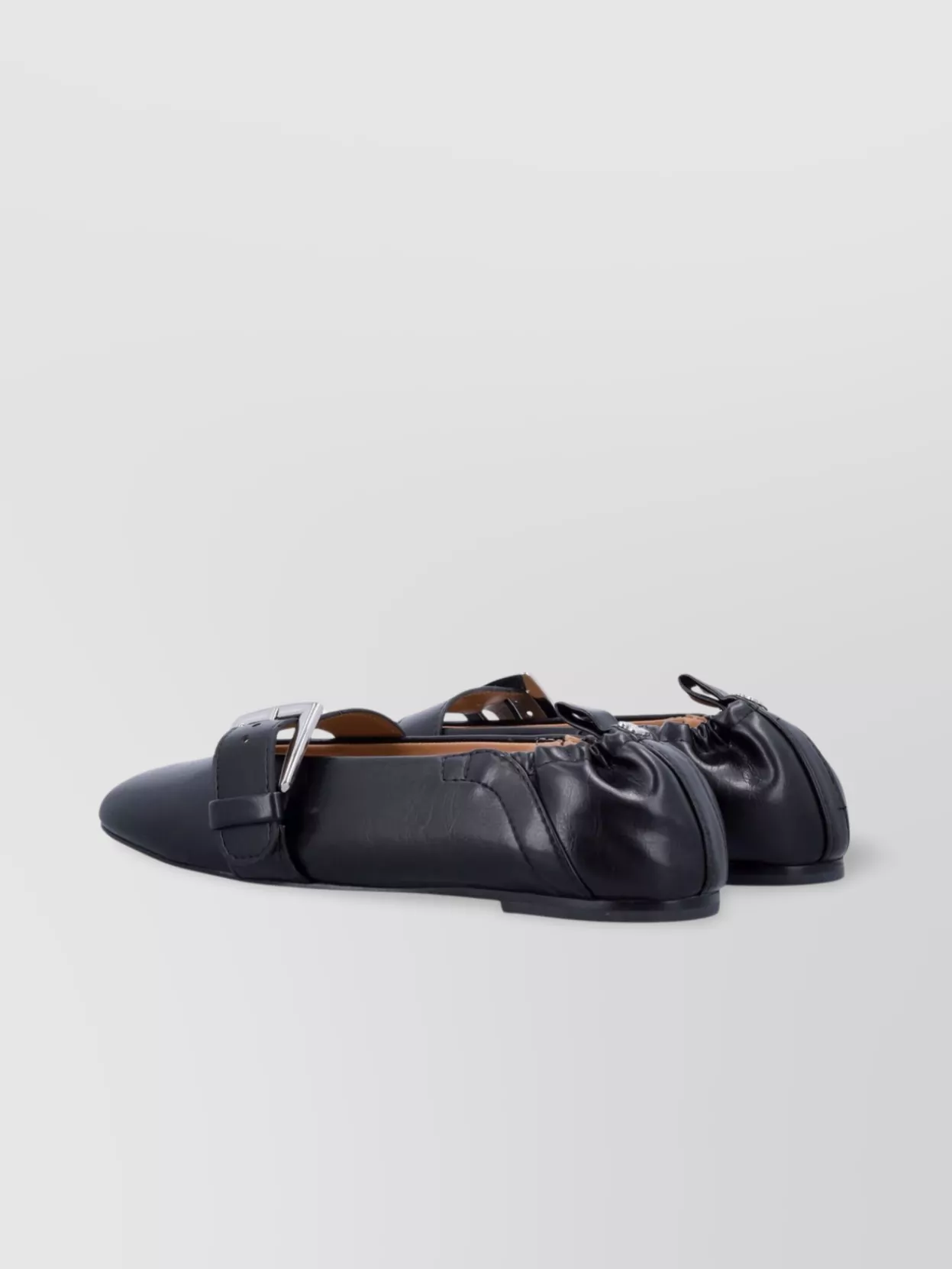 Ganni Square Toe Leather Lace-Up Ballerina