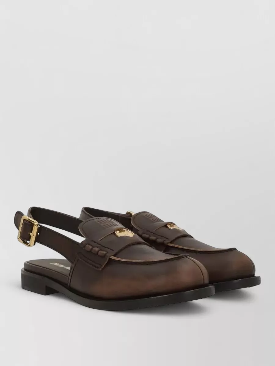 Miu Miu Leather Slingback Loafers Penny Strap Design In Brown