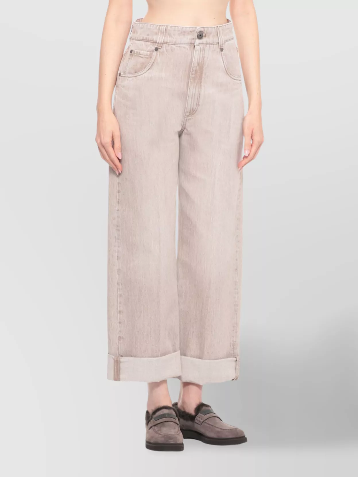 Brunello Cucinelli Palazzo Jeans With Cuffed Hem And Pockets In Multi