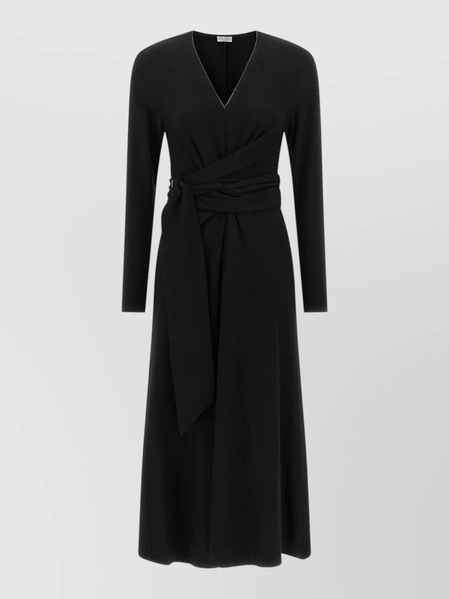 Brunello Cucinelli virgin wool v-neck wrap midi dress