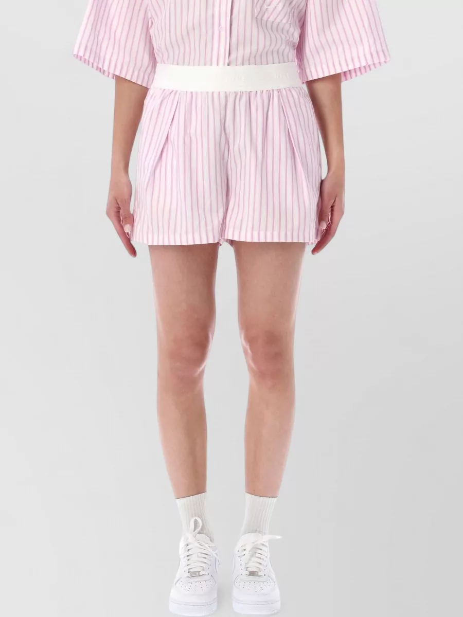 Nike striped cotton mid-rise pleated shorts
