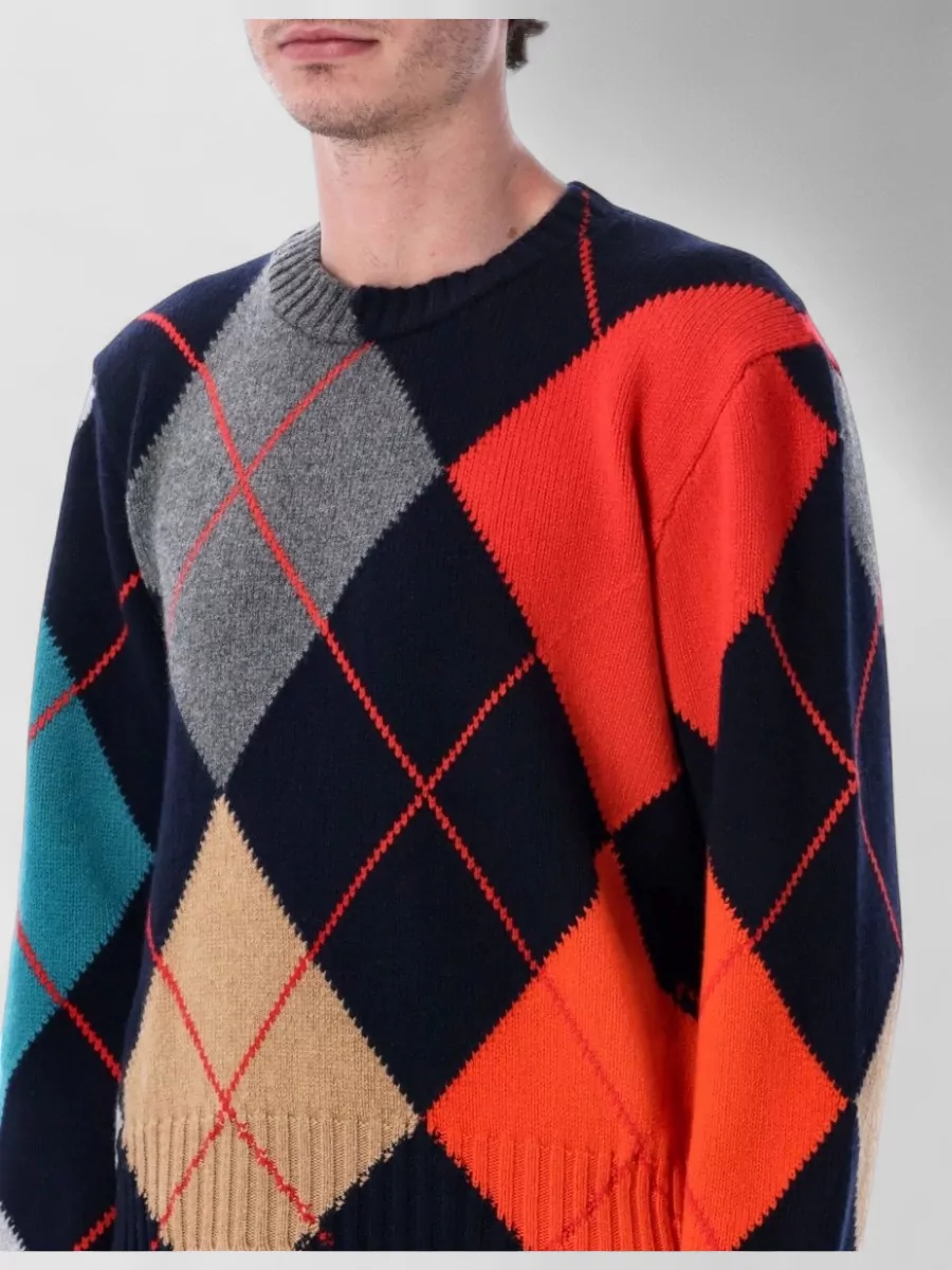 Jw Anderson Wool Argyle Cropped Crewneck Jumper
