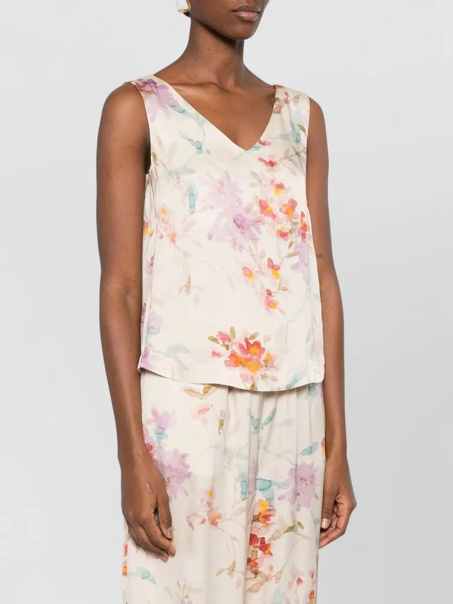 Herno Floral-Print V-Neck Sleeveless Top