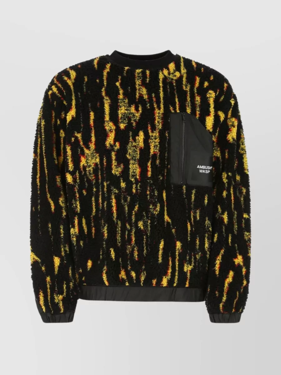 Shop Ambush Textured Crew Neck Sweatshirt With Printed Contrast Panels In Black
