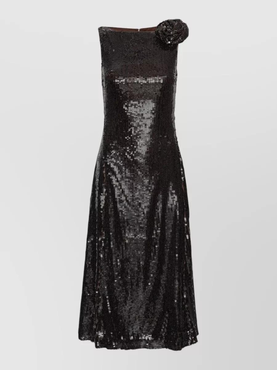 Rotate sequined sleeveless crew-neck flared midi dress