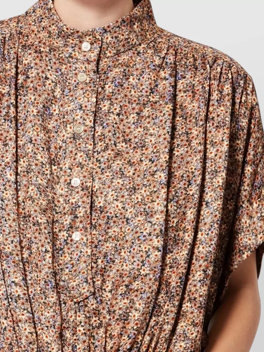 Isabel Marant Floral Collared Top Short Sleeves Pleated