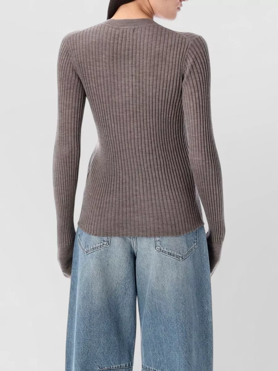 Soeur Merino Wool Ribbed Long-Sleeve Sweater