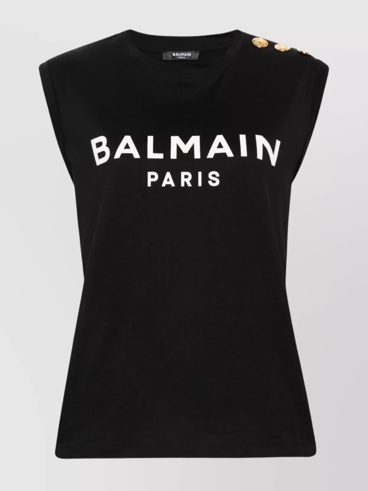 Shop Balmain Crew Neck Sleeveless Top In Black