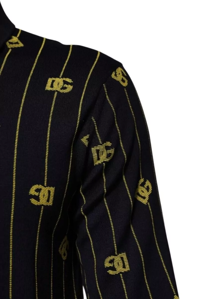 Dolce&Gabbana Wool Logo-Jacquard Long-Sleeve Polo Shirt
