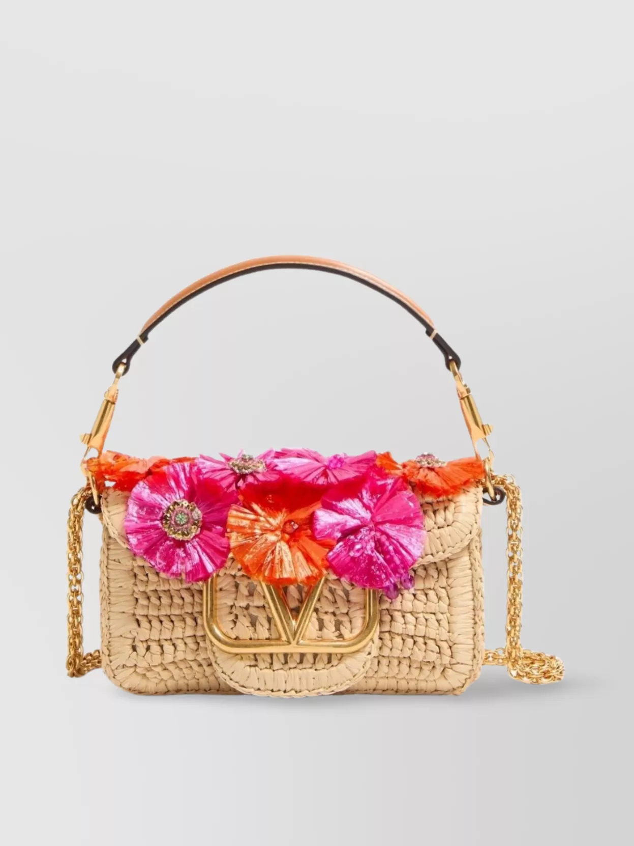 Valentino Raffia Vlogo Signature Handbag
