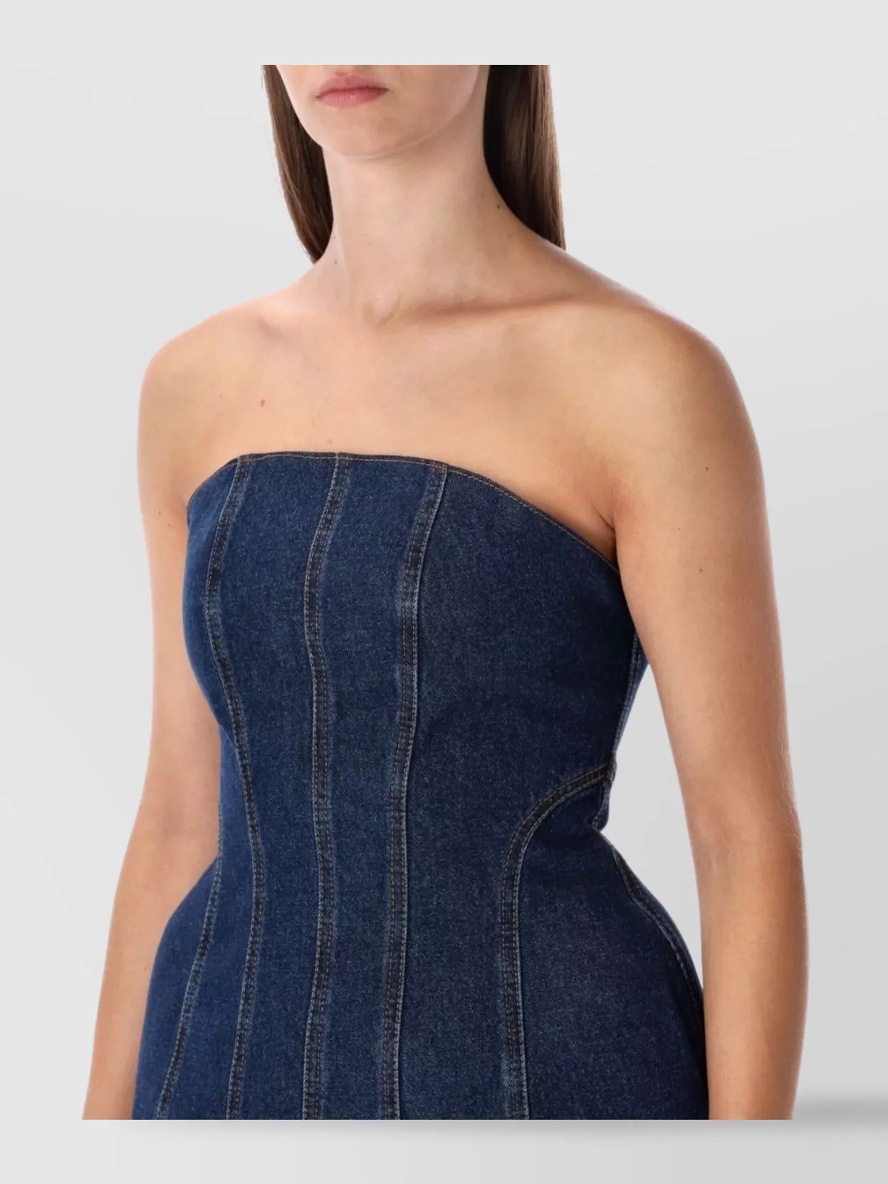 Magda Butrym Strapless Denim Bustier Top With Seam Design